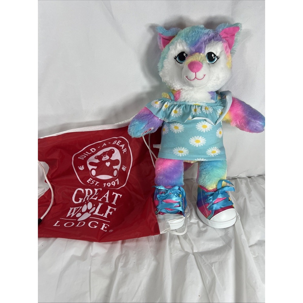 Build A Bear Great Wolf Lodge EXCLUSIVE Rainbow Wolf Plush‎ 16" Limited Edition